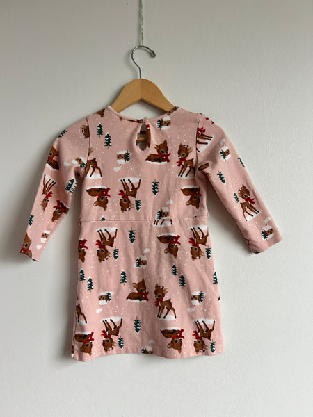 H&M Pink Winter Reindeer Dress • 3-4 years