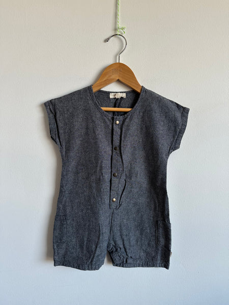 Greige Chambray Button Romper • 12-18 months