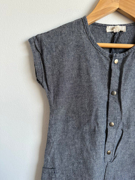Greige Chambray Button Romper • 12-18 months