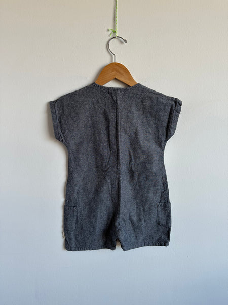Greige Chambray Button Romper • 12-18 months