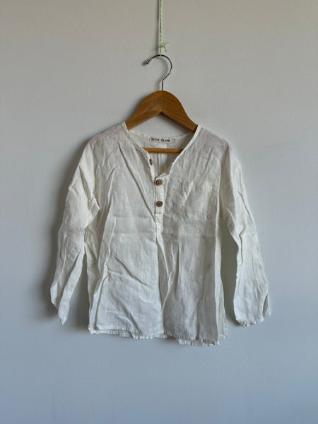 Petits Vilains White Linen Button Up • 6-7 years