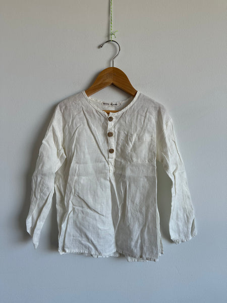 Petits Vilains White Linen Button Up • 6-7 years