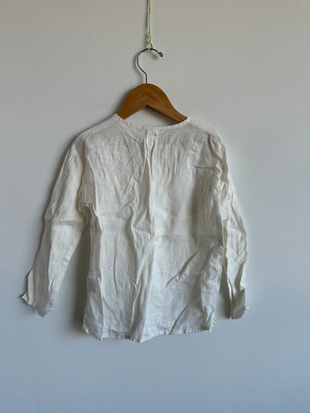 Petits Vilains White Linen Button Up • 6-7 years