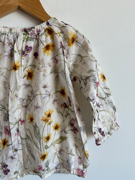 Petits Vilains White Large Floral Tunic • 18-24 months