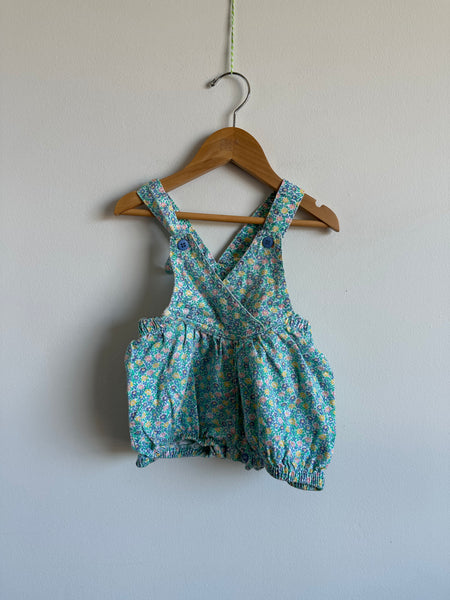 Vintage Eaton Baby Blue Floral Bubble Romper Overalls • 12 months