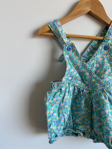 Vintage Eaton Baby Blue Floral Bubble Romper Overalls • 12 months