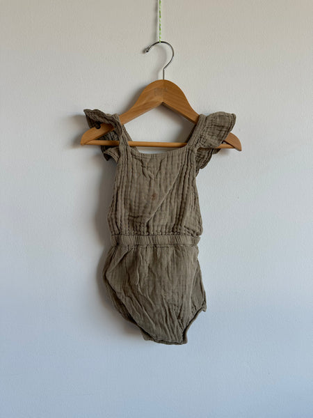 The Simple Folk Army Green Pinafore Romper • 2-3 years