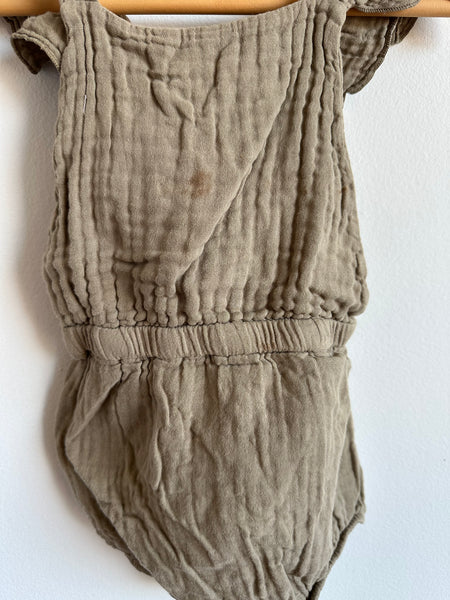 The Simple Folk Army Green Pinafore Romper • 2-3 years