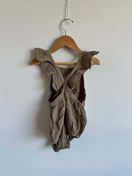 The Simple Folk Army Green Pinafore Romper • 2-3 years