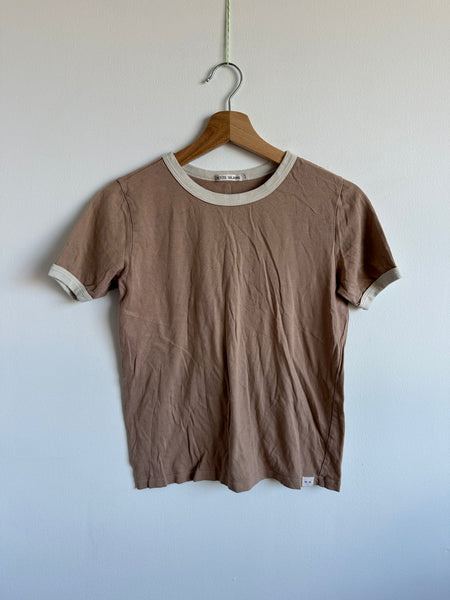 Petits Vilains Brown and White Trim Tee • 10-12 years