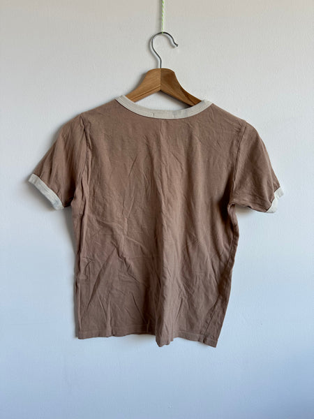 Petits Vilains Brown and White Trim Tee • 10-12 years