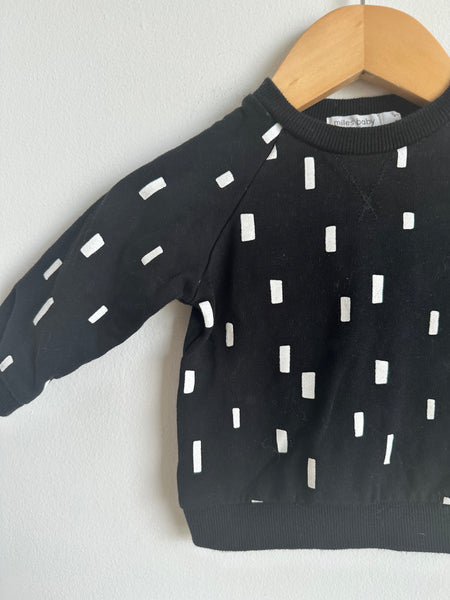 Miles Baby Black with White Rectangles Crewneck • 6 months