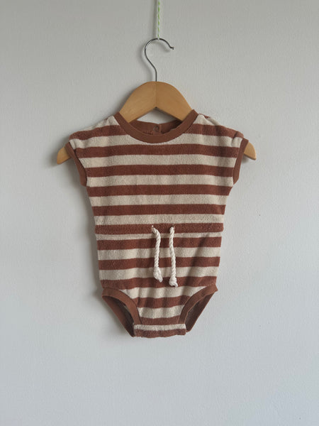 Quincy Mae Brown Stripe Terry Romper • 0-3 months