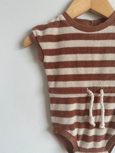 Quincy Mae Brown Stripe Terry Romper • 0-3 months