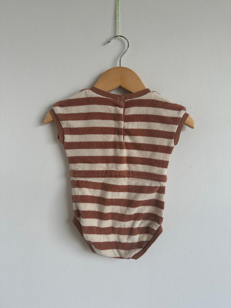 Quincy Mae Brown Stripe Terry Romper • 0-3 months
