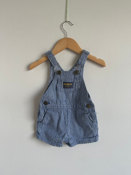 OshKosh Blue and White Pinstripe Short Overalls • 12 months