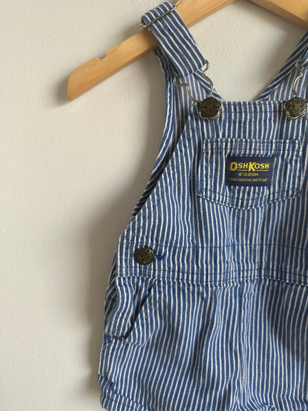 OshKosh Blue and White Pinstripe Short Overalls • 12 months