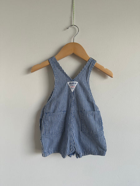 OshKosh Blue and White Pinstripe Short Overalls • 12 months