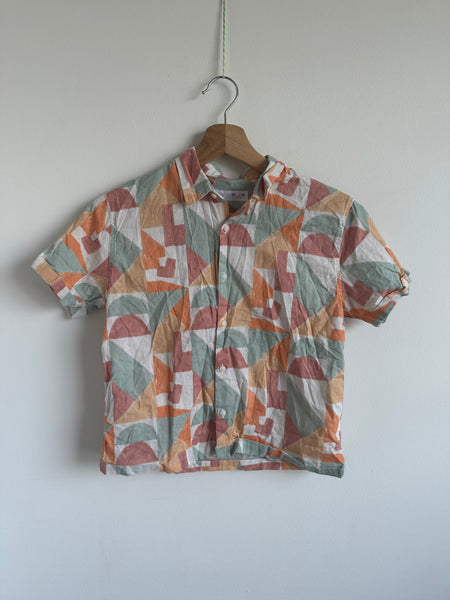 Zara Muted Geometric Shapes Short Sleeve Button Up • 8-9 years