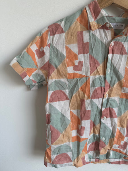 Zara Muted Geometric Shapes Short Sleeve Button Up • 8-9 years