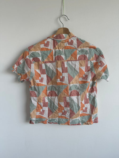 Zara Muted Geometric Shapes Short Sleeve Button Up • 8-9 years