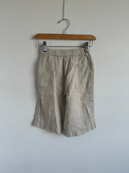 Petits Vilains Grey Wide Legged Linen Cut Offs • 4-5 years