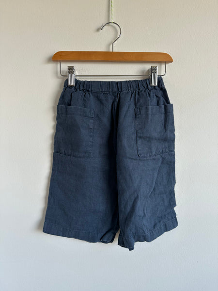 Petits Vilains Navy Wide Legged Linen Cut Offs • 4-5 years