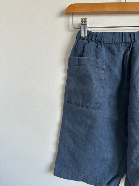 Petits Vilains Navy Wide Legged Linen Cut Offs • 4-5 years