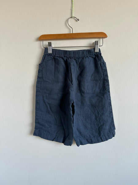 Petits Vilains Navy Wide Legged Linen Cut Offs • 4-5 years