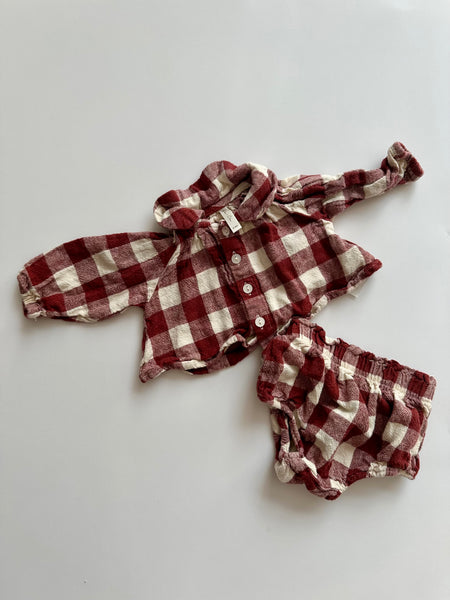 Rylee and Cru Red and White Gingham Collared Button Up and Bloomers • 0-3 months