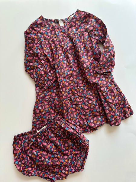 Petits Vilains Maroon Purple Dress and Bloomers • 18-24 months