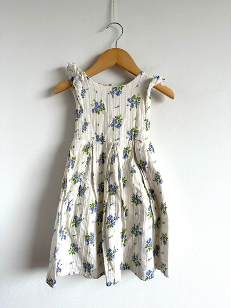 Monsoon White and Blue Floral Dress • 2-3 years