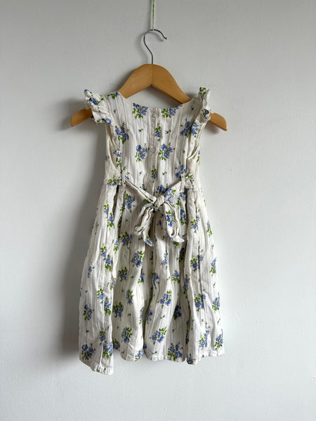 Monsoon White and Blue Floral Dress • 2-3 years