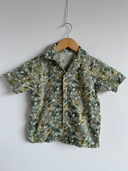 Petits Vilains Green Floral Button Up • 6-7 years