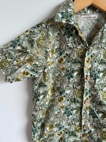Petits Vilains Green Floral Button Up • 6-7 years