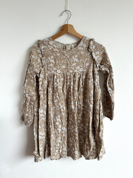 Rylee and Cru Taupe and White Floral Long Sleeve Peplum Dress • 10-12 years