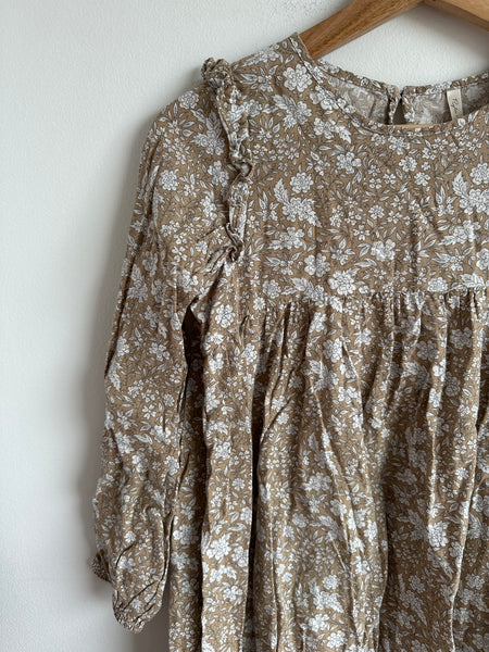 Rylee and Cru Taupe and White Floral Long Sleeve Peplum Dress • 10-12 years