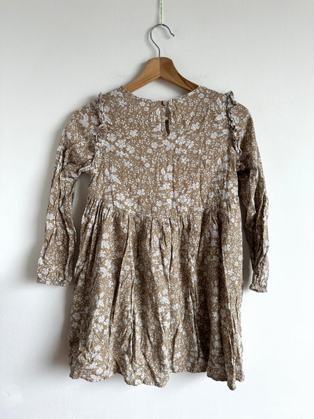 Rylee and Cru Taupe and White Floral Long Sleeve Peplum Dress • 10-12 years