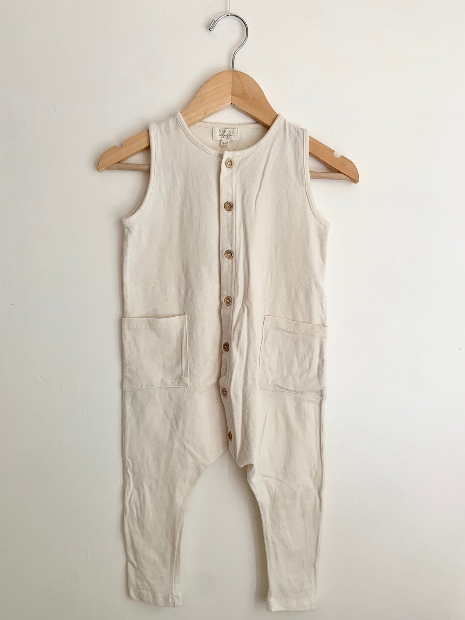 The Simple Folk Cream Button Up Tank Romper • 18-24 months