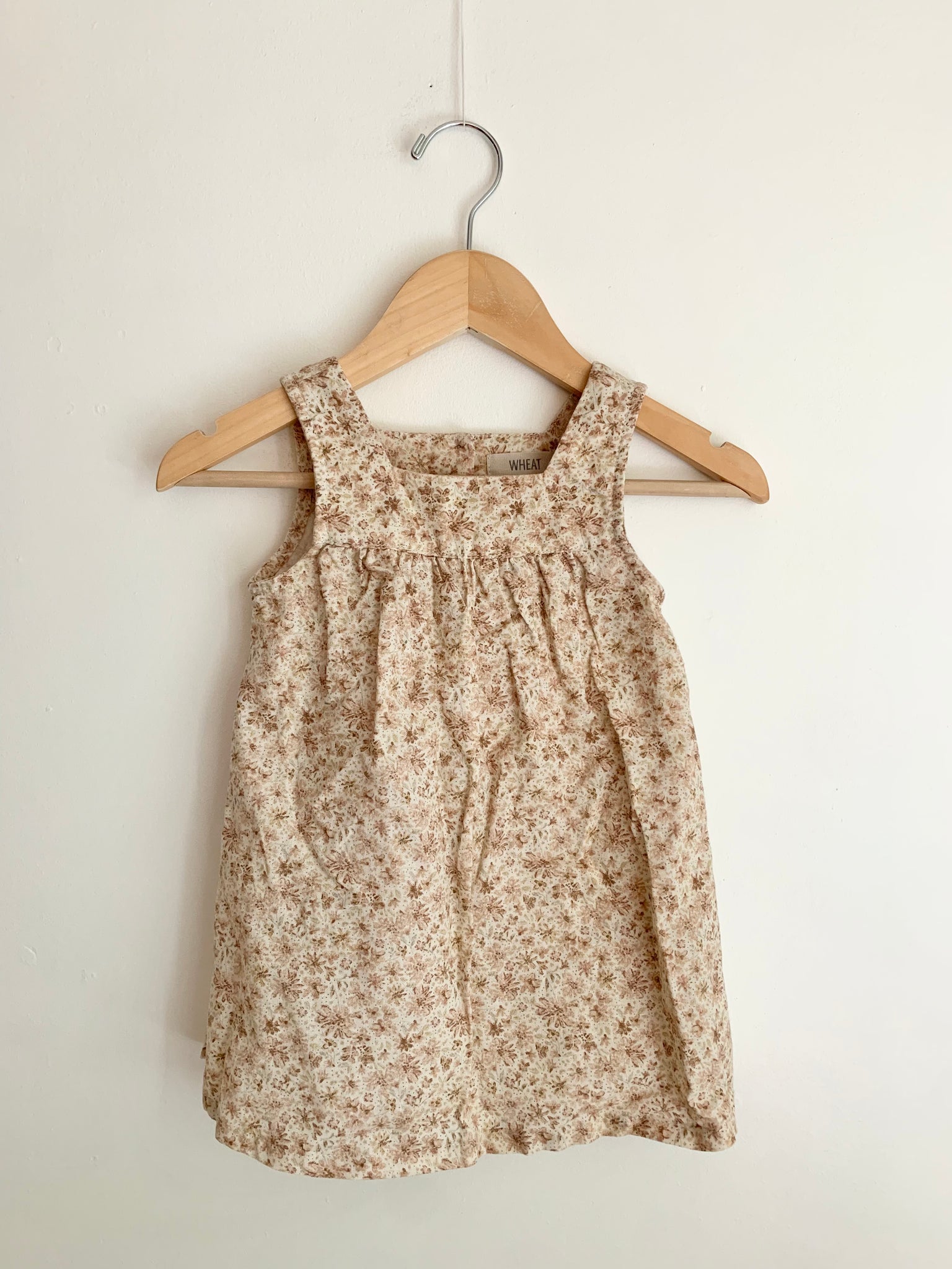Wheat Cream and Brown Floral Linen Blend Dress • 1-2 years