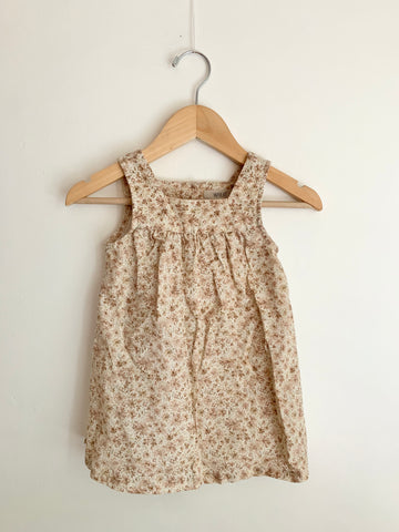 Wheat Cream and Brown Floral Linen Blend Dress • 1-2 years