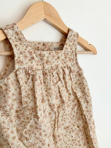 Wheat Cream and Brown Floral Linen Blend Dress • 1-2 years