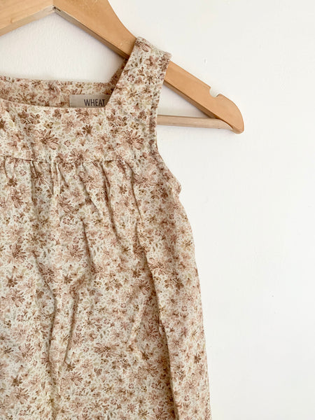 Wheat Cream and Brown Floral Linen Blend Dress • 1-2 years