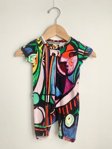 Inchworn Alley Abstract Print Romper • 3-6 months