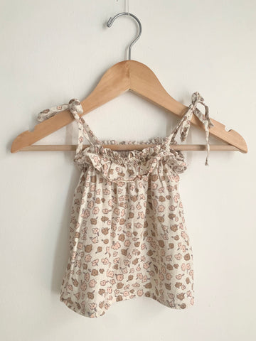 Rylee and Cru Pink and Brown Floral Tie Tank Top • 1-2 years