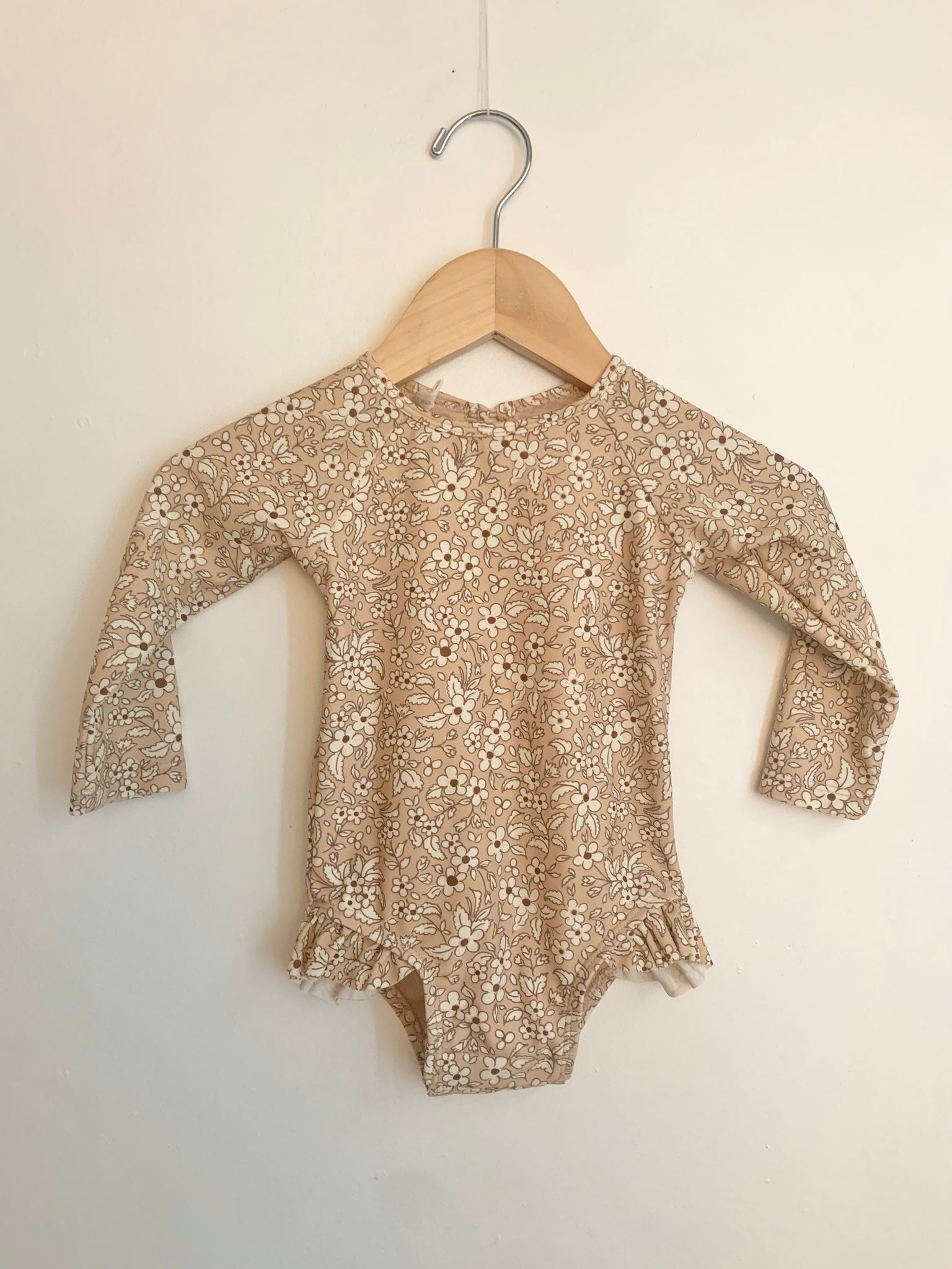 NEW Quincy Mae Brown Floral Long Sleeve Swimsuit • 6-12 months