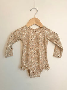 NEW Quincy Mae Brown Floral Long Sleeve Swimsuit • 6-12 months
