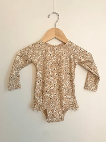 NEW Quincy Mae Brown Floral Long Sleeve Swimsuit • 6-12 months