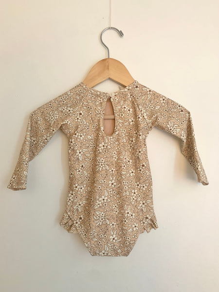 NEW Quincy Mae Brown Floral Long Sleeve Swimsuit • 6-12 months