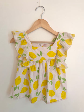 Zara Lemons Ruffle Sleeve Top • 4-6 years